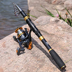 Fishing Rod Reel Combos Carbon Fiber Telescopic Fishing Pole with Spinning Reel Fishing Line Lures Fishing Gear Accessories for Travel Saltwater Freshwater Fishing (Fishing Full Kit / 8.86 ft)