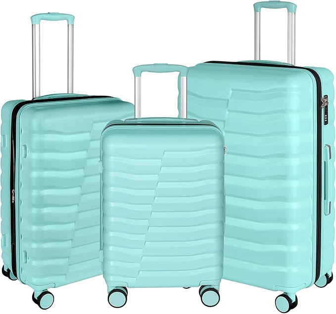 Lightweight Luggage with Spinner Wheels & YKK Zipper, 3-Piece Suitcase ABS+PC by WireHot