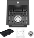Small Black Kitchen Sink, 13x15 Inch Stainless Steel Drop In Topmount Kitchen by FAUENPEEY