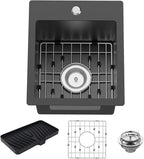 Small Black Kitchen Sink, 13x15 Inch Stainless Steel Drop In Topmount Kitchen by FAUENPEEY