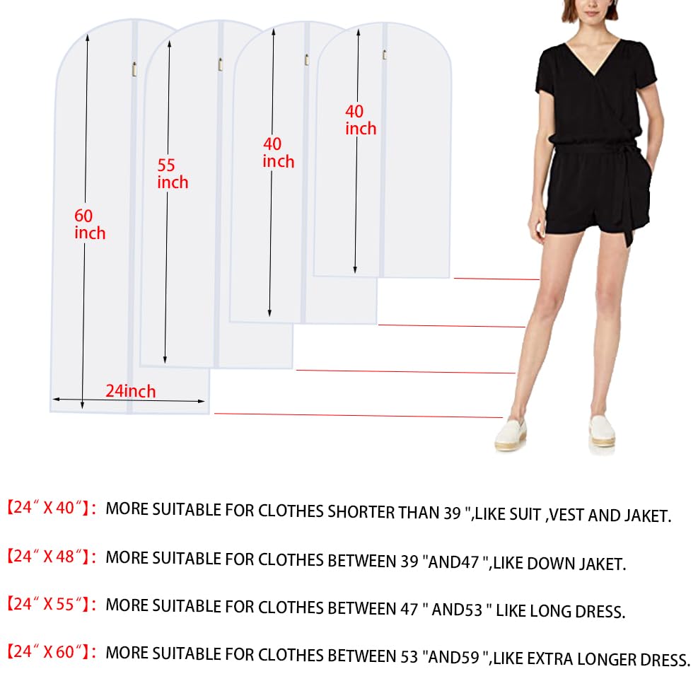 Garment Bags Clothes Storage Bag (24'' x 54''/12 Pack+Gifts / White-Translucent)