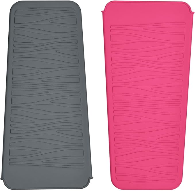 Heat Resistant Silicone Travel Mat Pouch for Hair Styling Tools, 2 Pack, 11 x 5 inches, Slip Resistant, Foldable, Easy-to-Clean, Multipurpose, Grey & Hot Pink