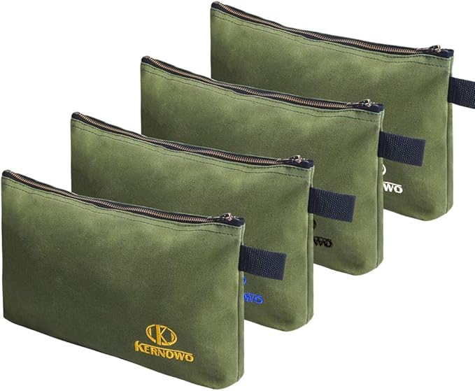 KERNOWO 4 Pack Upgrade Zipper Canvas Tool Pouch, 20 oz Heavy Duty Tool Bag by KERNOWO
