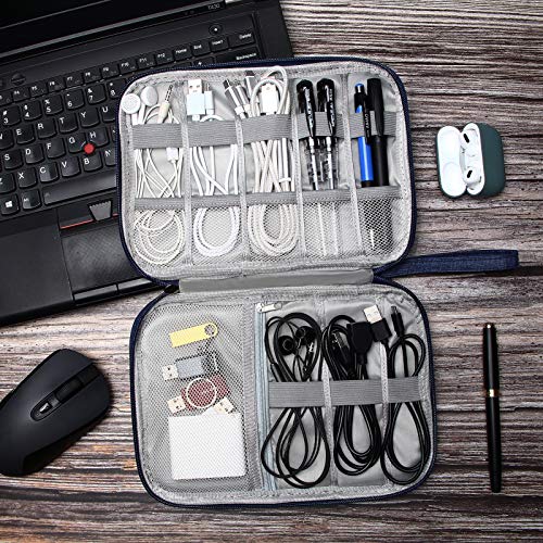 Travel Electronics Organizer Portable Cable Organizer Bag for Storage Electronic Accessories Case for Cord (Navy Blue)