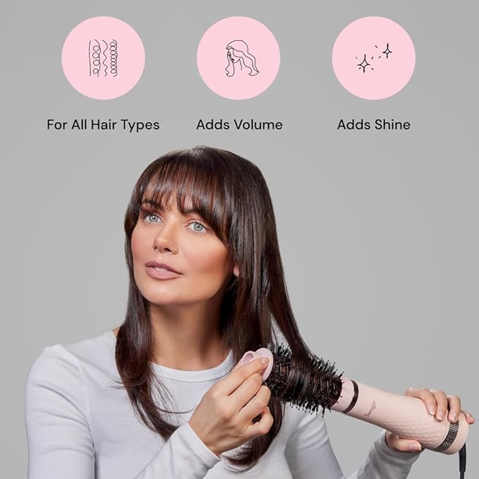 L'ANGE HAIR Multi-Volume Series Blow Dryer Brush | Interchangeable Hair Dryer Brush with Ionic Titanium Barrel for Smooth, Voluminous Styling | Blush - Oval 60mm