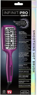 Conair Diamond-Infused Ceramic Smoothing Hot Brush/Straightening Brush, Pink, 400 Degree High-Heat with 3 Settings