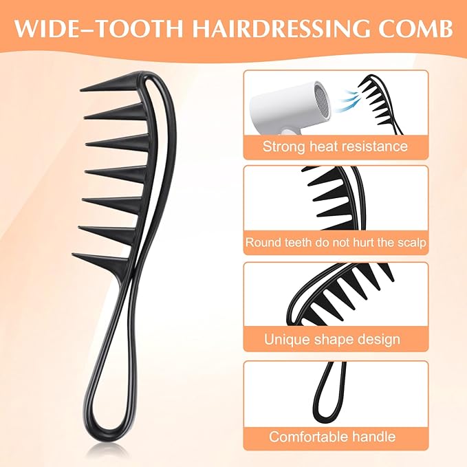 Wide Tooth Comb 2 PCS Large Row Combs Thick Knotting Curls Curly Wet Wigs Hair Stylist Comb Anti-slip Teeth Hook Handle Hairstyle Set Fine Detangling Hairdressing Scratch Scalp Tidy Shower Appliances