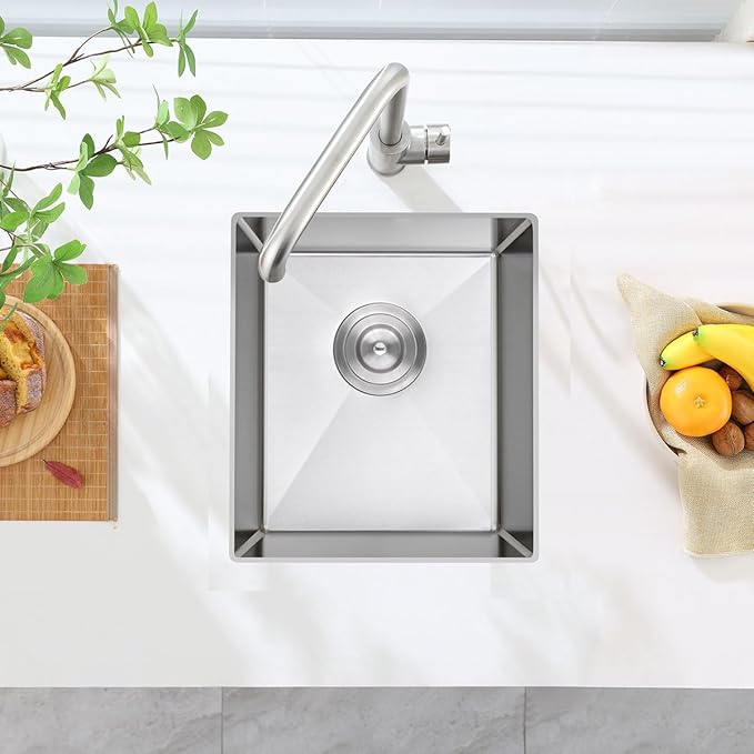 15 inch Undermount Bar Sink, Stainless Steel Handmade Single Bowl Kitchen Sink - Image 7