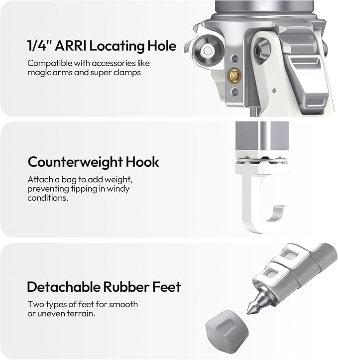 ULANZI Ombra Ⅱ Camera Travel Tripod White, 61.5" Aluminum Tripod Foldable - Image 8