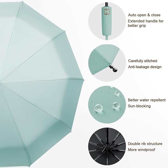 2-Pack Windproof, Waterproof, UV-Blocking Portable Travel Umbrella, Compact Sun - Image 5