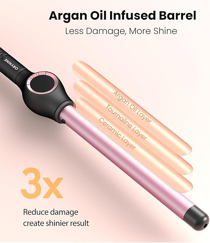 3/4 Inch Curling Wand for Long Hair, Extra Long Barrel Ceramic Wand Curling Iron, 7 Adjustable Heats, 110-240V Dual Voltage Hair Wand Curler, 60 Minutes Auto Shut Off