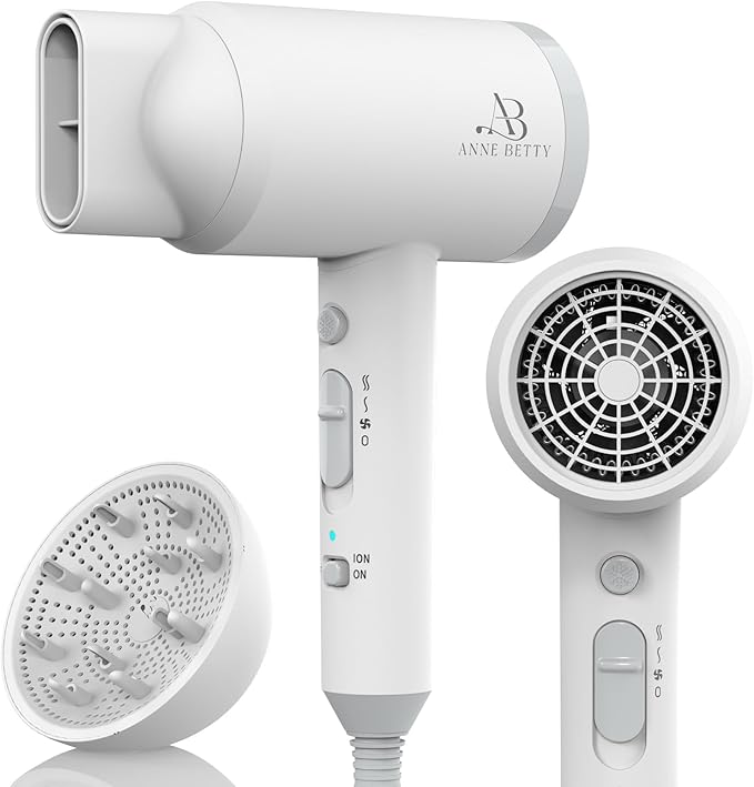 Hair Dryer with Diffuser for Curly Hair, 1800W Ionic Blow Dryer for Women & Men, Fast-Drying, Lightweight, Low Noise, Hair Care Styling Tool for Home, Travel