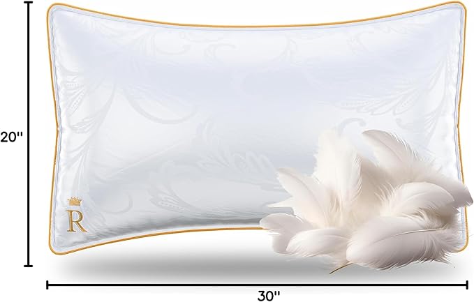 Royal Therapy White Goose Feathers and Down Pillow, Premium White Bed Sleeping - Image 8