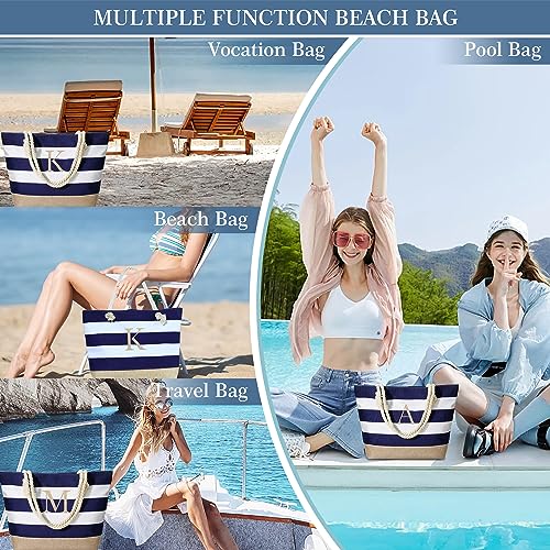 Initial Personalized Beach Bag for Women (Y / Dark Blue)
