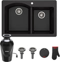 KRAUS Forteza™ 33” Dual Mount 60/40 Double Bowl Granite Kitchen Sink in Black by KRAUS