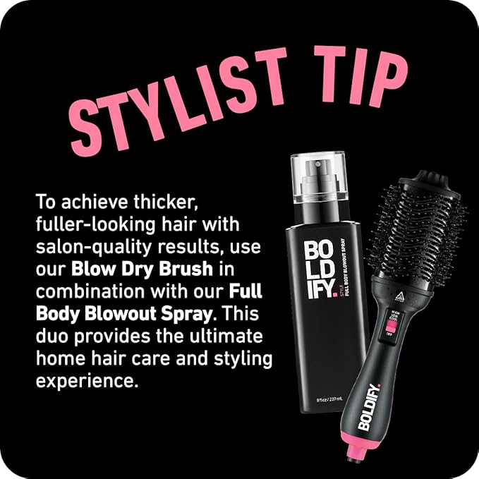 BOLDIFY Professional Blow Dry Brush - for Silky Shiny Curls, Waves, or Straightener - BoarCraft™ Charcoal Infused Hair Dryer Brush w/Volumtech™, Anti Frizz Advanced ION Generator Technology