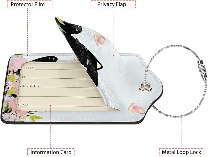 Smiling Black Cat Among Flowers 2 Pack Luggage Tag - Image 2