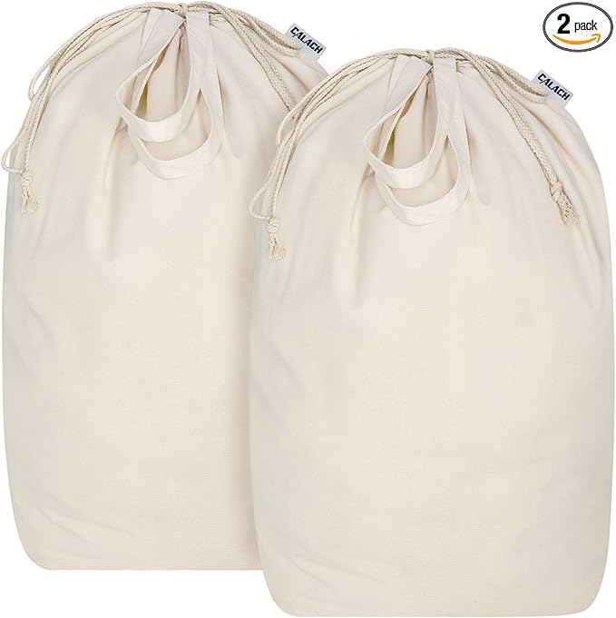 Canvas Laundry Bags with Handles & Square Base13.8"x 13.8", Large Heavy Duty by CALACH