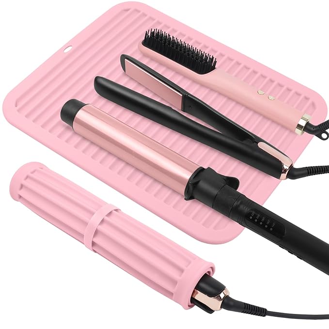 Oversize Silicone Heat Resistant Mat, Professional Hot Hair Tools Mat for Curling Iron, Flat Iron, Hair Straightener, Portable Hot Pad Cover with Velcro for Travel Home Salon(14.2" x 11.0")