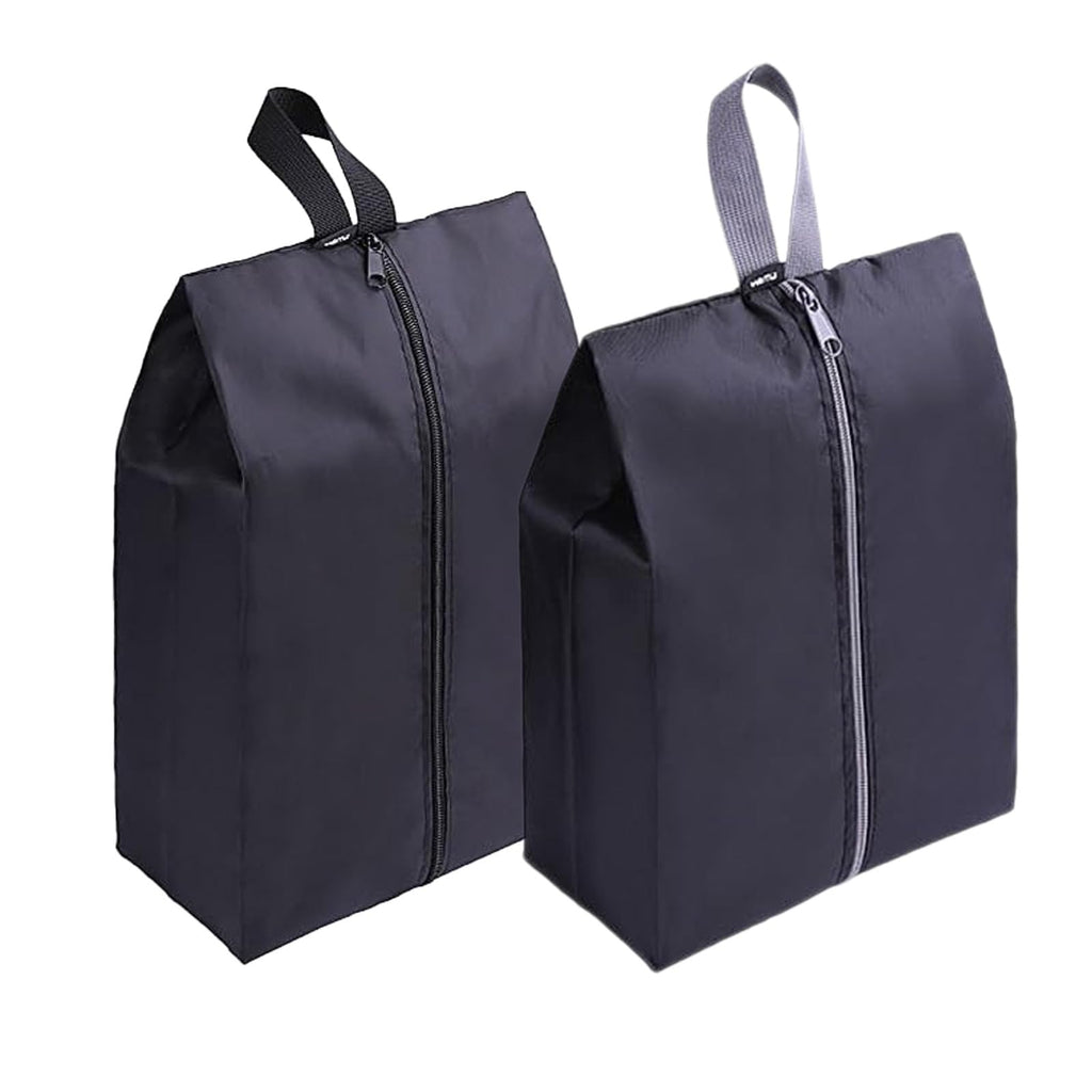 Travel Shoe Bags Set of 2 Waterproof Nylon with Zipper for Men & Women (2 Pack - Black)