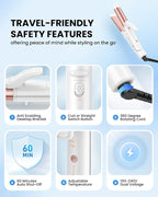 Dual Voltage Curling Iron, Mini Travel Size Curling Iron for European, 1 1/4 Inch Ceramic Plates Hair Straightener with Adjustable Temperature, European Plug Included