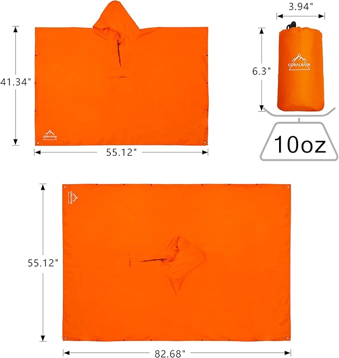 Coralrain Hooded Rain Poncho Lightweight Waterproof Unisex Raincoat Jacket - Image 6