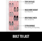 GORILLA GRIP Over the Door Shoe Organizer, 24 Large Breathable Mesh Pockets - Image 2