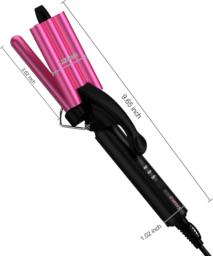 Farery Mini 3 Barrel Hair Waver - Portable Beach Wave Curling Iron for Short Hair, 1/2 Inch Ceramic Crimper with 3 Temp Settings & 30s Fast Heating, Dual Voltage Travel Hair Waver for Women, Pouch Bag