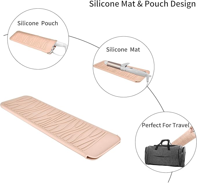 Silicone Heat Resistant Travel Mat Pouch for Hair Straightener, Crimping Iron, Curling Wand, Flat Iron, and Styling Tools