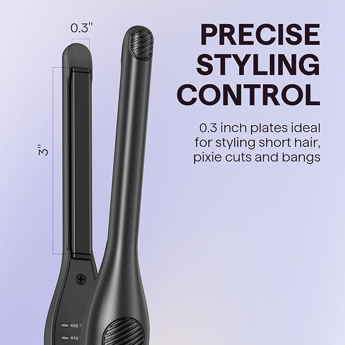 Wavytalk Pencil Flat Iron, 3/10" Small Iron for Short Hair, Pixie Cut and Bangs, Tiny Beard Straightener with Dual Voltage & Adjustable Temp, Mini Hair Edges Heating Up in 15s