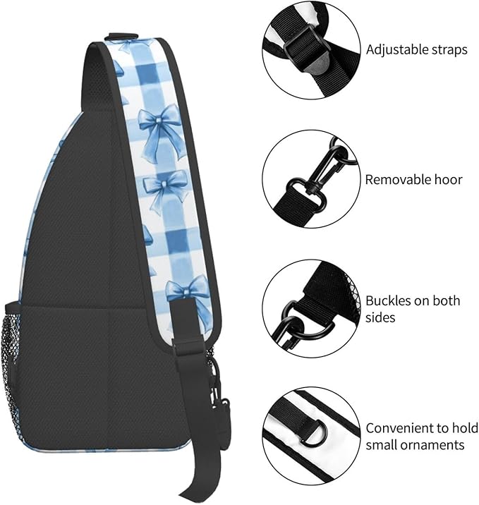SUPLUCHOM Sling Bag Blue Bows Check Hiking Daypack Crossbody Shoulder Backpack - Image 5
