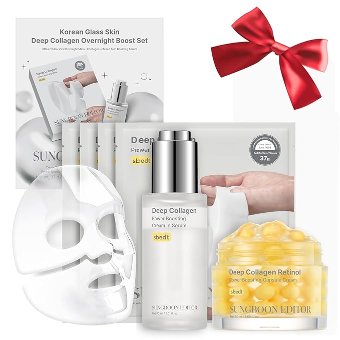 SUNGBOON EDITOR Winter Spa Skin Bundle | Glow Mist Gift Set | Deep Collagen Overnight Mask (4ea), Surface Line & Texture Care Serum & Retinol Capsule Cream | Valentines Day Gifts for Woman