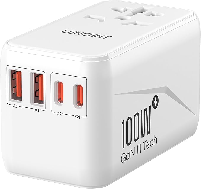 LENCENT Universal Travel Adapter, 100W GaN3 International Adaptor by LENCENT