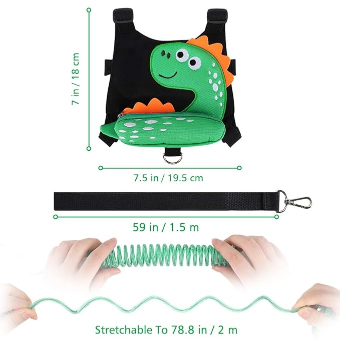 3 in 1 Toddler Harness Leash + Baby Anti Lost Wrist Link, Accmor Cute Dinosaur - Image 2