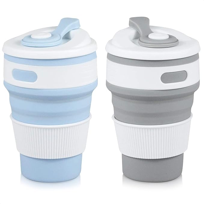 2-Pack Collapsible Coffee Cup Reusable – 12oz Leakproof Travel Coffee Mug by VIKROM