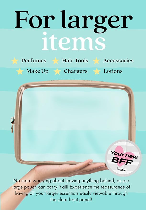 Clear Makeup Bag Zipper Pouch, Transparent Cosmetic Case Organizer, TSA - Image 3