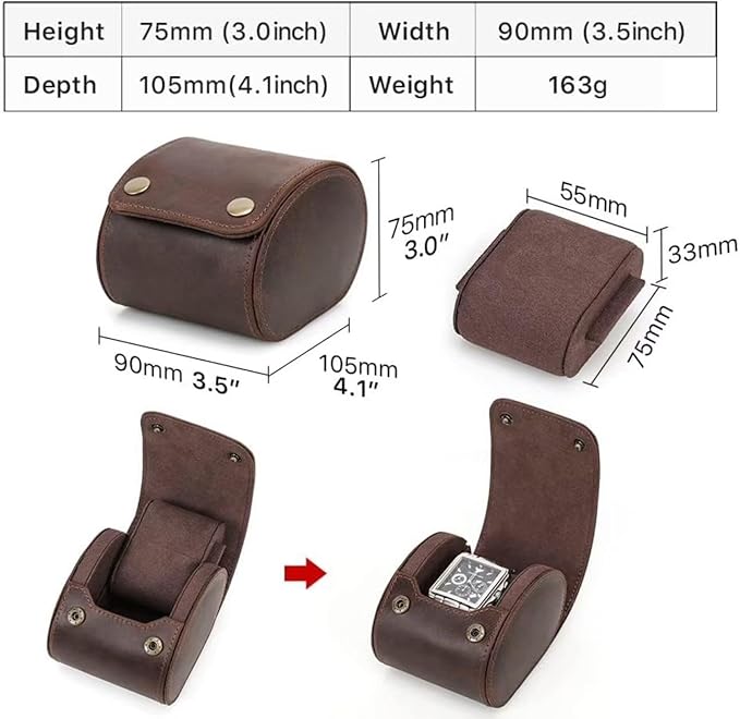 Leather Single Watch Case, Genuine Leather Vintage Watch Roll Travel Case - Image 4
