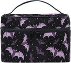Makeup Train Case Halloween Purple Bats Carrying Portable Zip Travel Cosmetic Brush Bag Organizer Large for Women