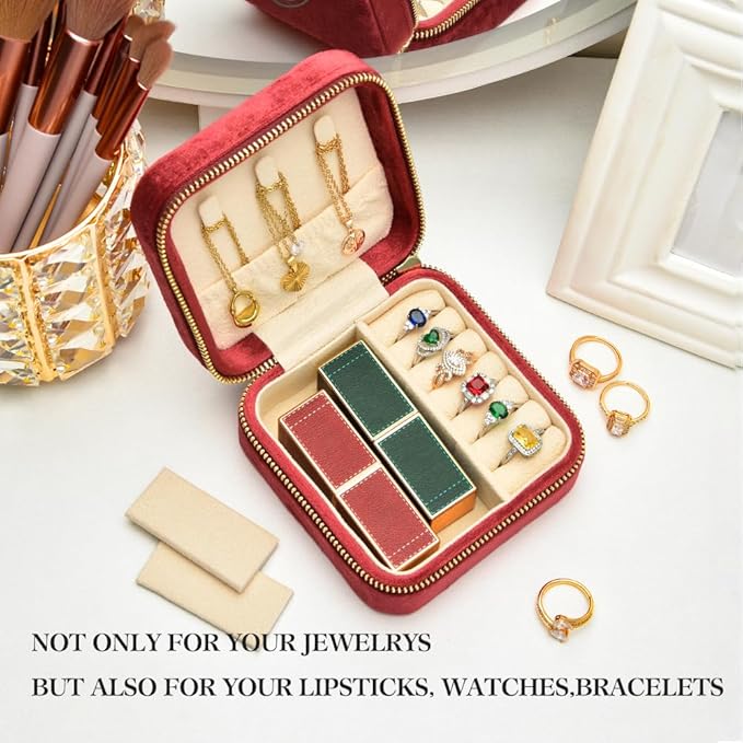 Travel Jewelry Case, Small Plush Velvet Jewelry Box - Image 5