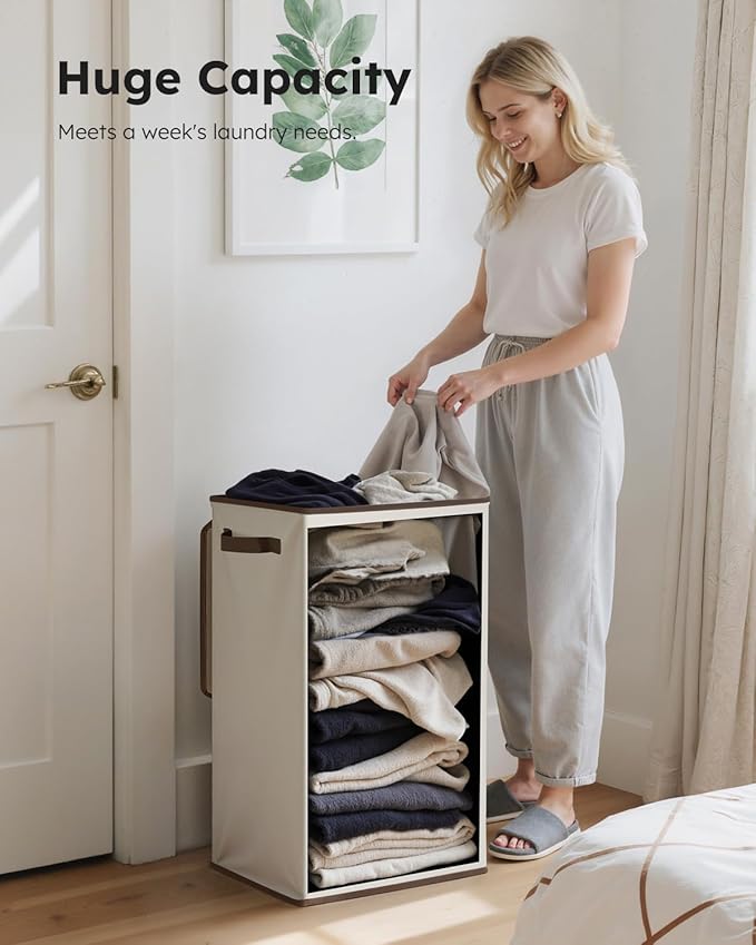 SOLEDI Laundry Hamper with Lid 90L Large & Tall Collapsible Laundry Basket - Image 3
