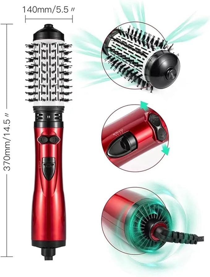 3-in-1 Hot Air Styler and Rotating Hair Dryer, Spin Hair Dryer Brush with 2 Interchangeable Brush, Anti-frizz Hot Air Spin Brush Set for Straightening, Drying, and Curling (Red)