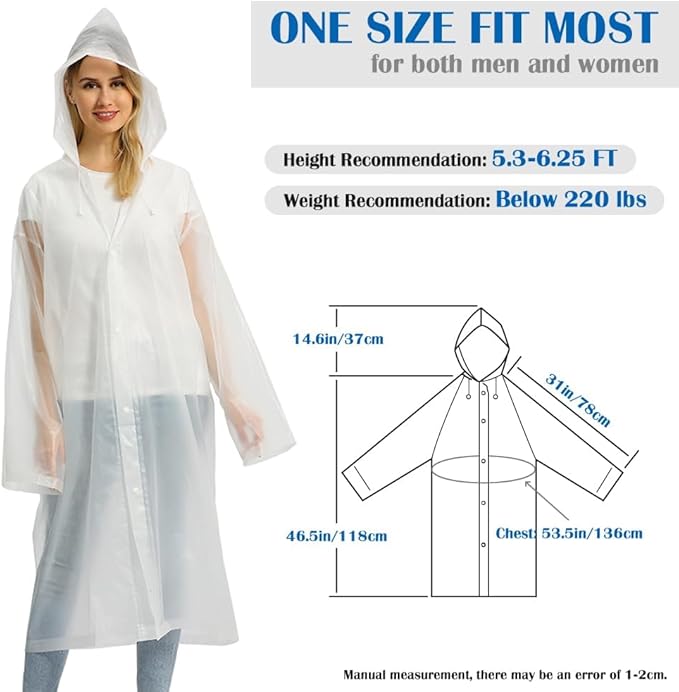 Opret 2 Pack Raincoats for Adults Reusable, EVA Rain Ponchos Lightweight Rain - Image 2