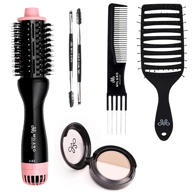 Milano Collection Wig Styling Kit, Hot Air Brush, Gentle Brush, and Teasing Comb, Ideal for Wigs and Natural Hair, includes a Scalp Illusion Duo, a Deluxe Lace Wig Concealer