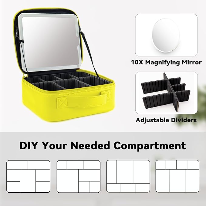 Travel Makeup Bag with LED Mirror and 10x magnifying glass with 3 Lighted - Image 4