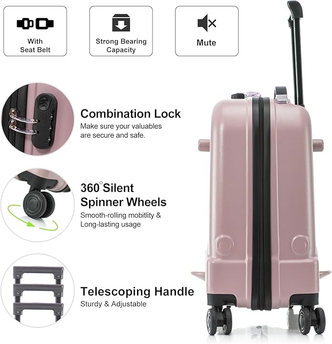 22 Inch Ride on Suitcase for Kids, Travel Luggage - Image 3