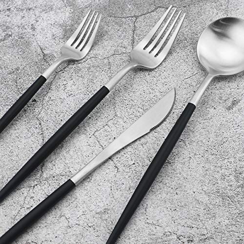 Black Handle Matte Silver Silverware Set (Service for 1 / Black Handle Silver)
