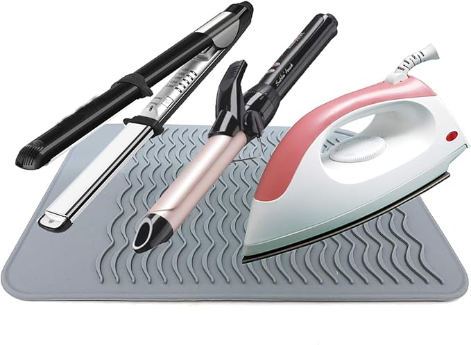 Large Heat Resistant Mat for Curling Irons, Hair Straightener, Flat Irons and Hair Styling Tools 11" x 7.5", Grey