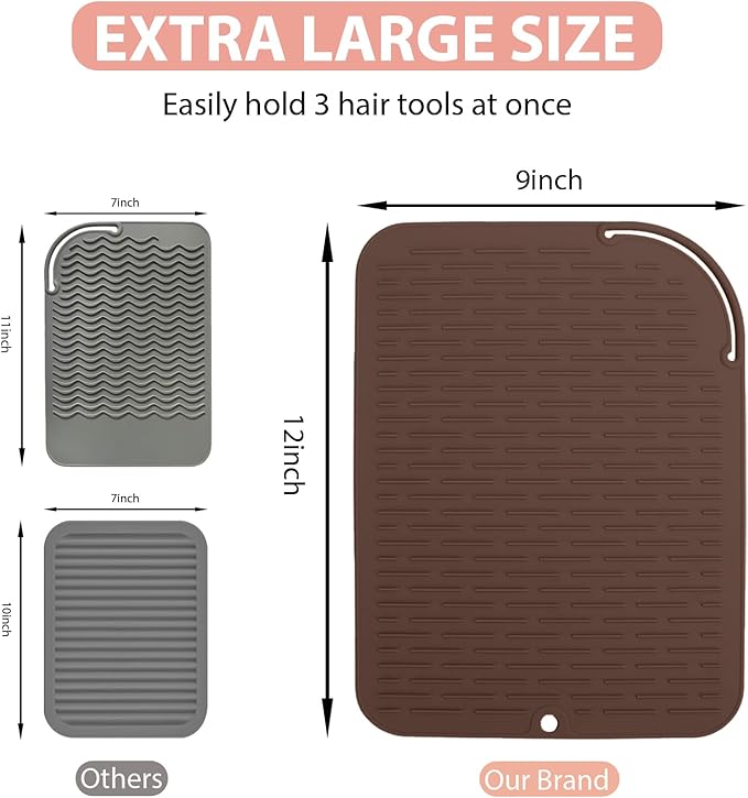 Large Silicone Heat Resistant Mat, Portable Travel Hot Hair Tools Holder Pad for Curling Iron, Flat Iron, Hair Straightener and Other Styling Tools(12.0" x 9.0")