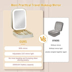 LiveGo 3-Color LED Travel Jewelry Case and Makeup Bag with Mirror, Dust-Proof Jewelry Box, 10 Sealed Jewelry Bags - Compact Cosmetic Mirror Case for Women Girls Travel Essentials (White)