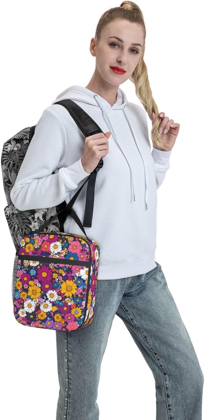 Floral Insulated Lunch Box for Women Men Floral Lunch Bag for Travel, or - Image 7